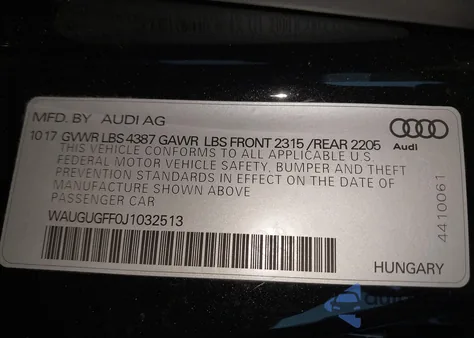 2018 Audi A3 2.0T Premium/2.0T Tech Premium z USA, uszkodzony, nr VIN WAUGUGFF0J1032513